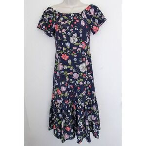 Rebecca Taylor Dress Size 0 Blue Floral Silk Midi Off Shoulder Ruffles Size Zip